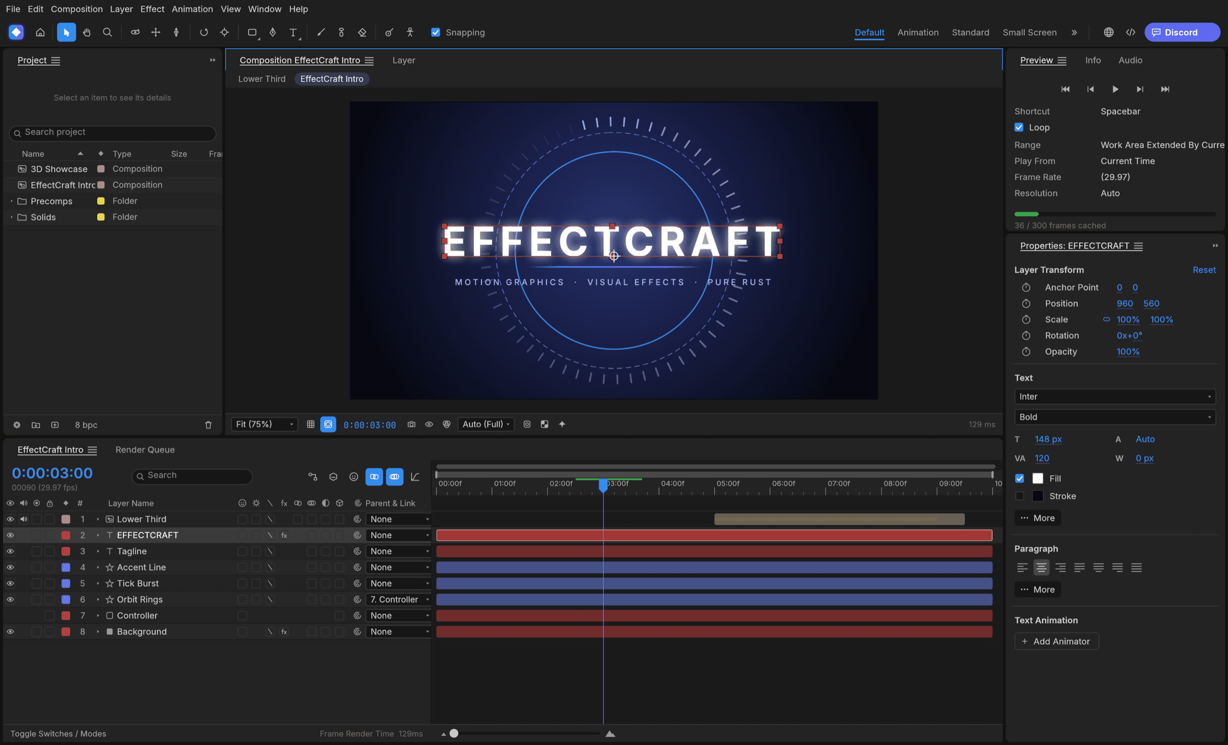 EffectCraft motion graphics composition