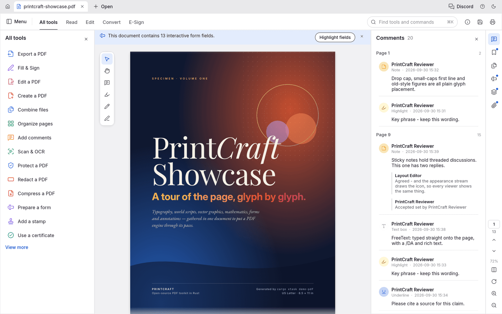 PDFCraft document workspace
