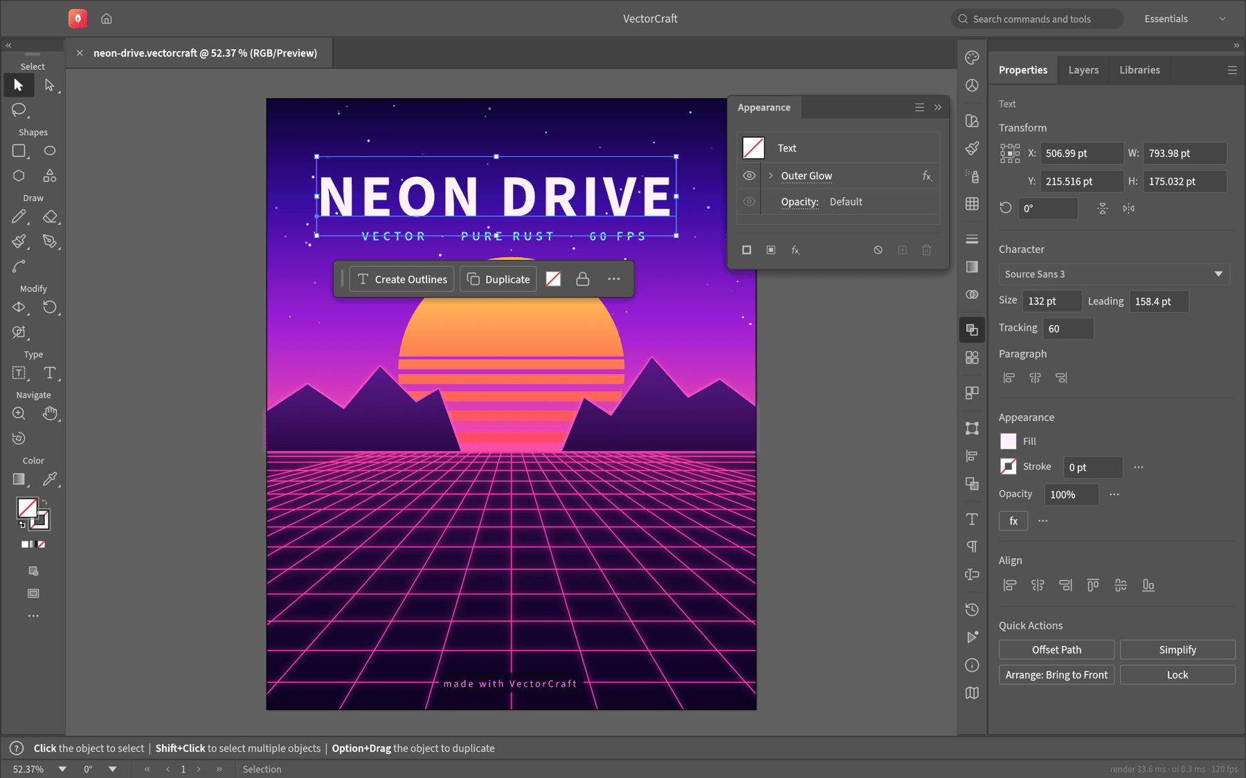 VectorCraft neon vector artwork